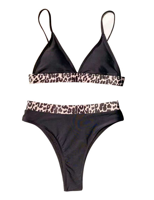 Fashion Black Leopard-print Split Swimsuit