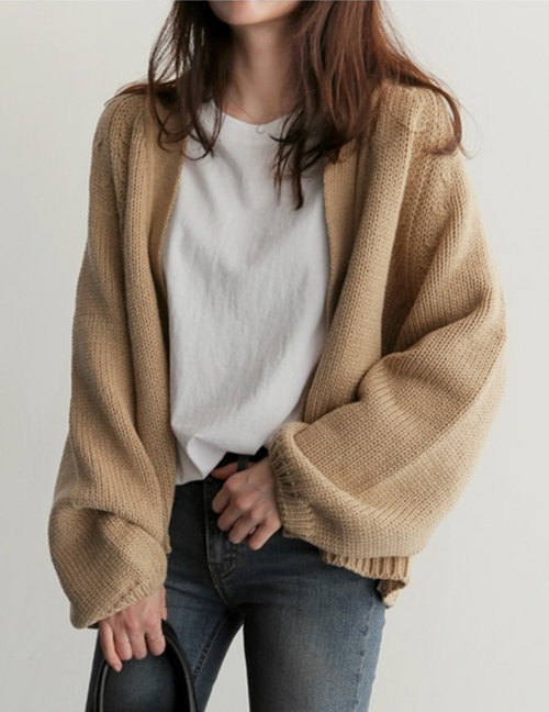 Fashion Khaki Knitted Sweater Coat