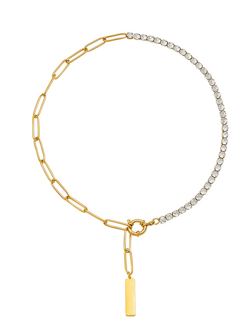 Fashion Gold Stainless Steel Inlaid Zirconium Tassel Long Necklace