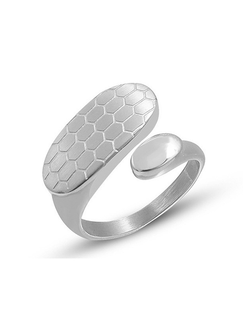 Fashion Steel Color Stainless Steel Hexagonal Honeycomb Mesh Ring
