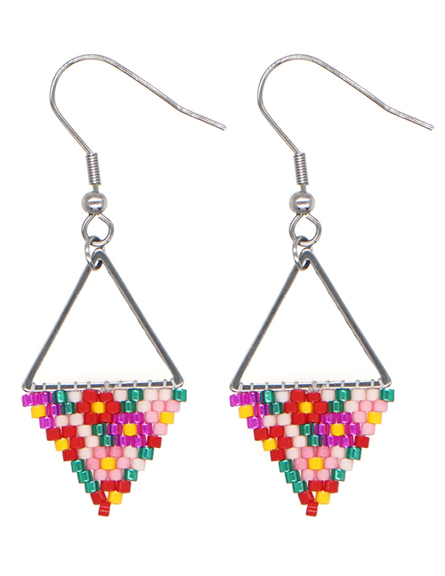 Fashion 1# Triangular Rice Bead Woven Stainless Steel Earrings