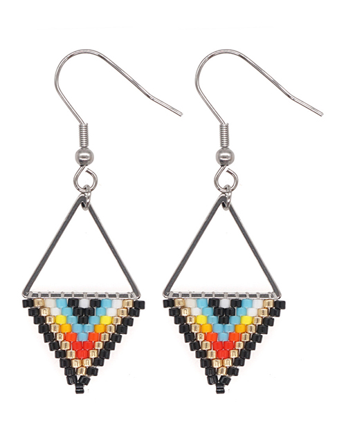 Fashion 4# Triangular Rice Bead Woven Stainless Steel Earrings