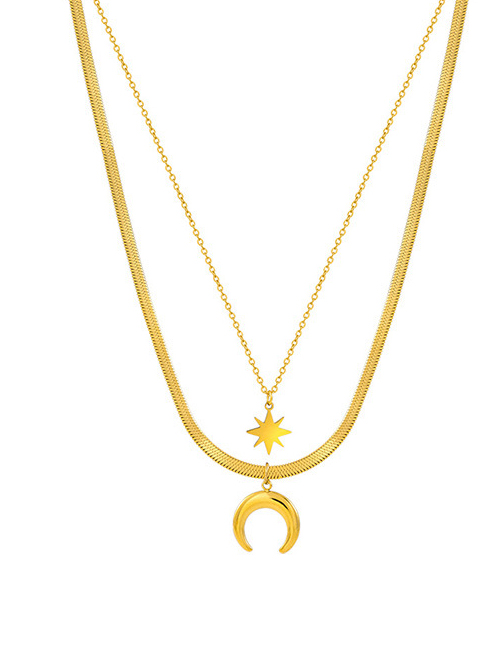 Fashion Gold Titanium Steel Snake Bone Chain Star And Moon Double Necklace