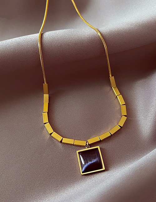 Fashion Gold Titanium Steel Square Gemstone Necklace