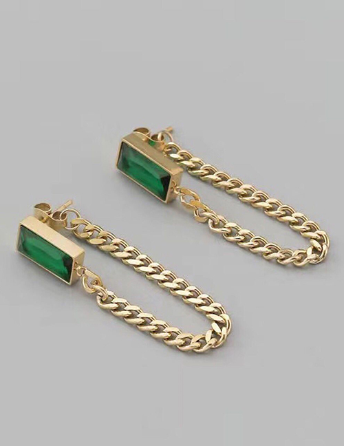 Fashion Green Diamond Earrings Titanium Steel Square Emerald Earrings