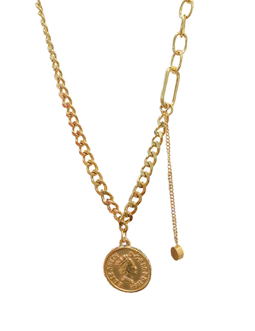 Fashion Gold Titanium Steel Head Round Necklace