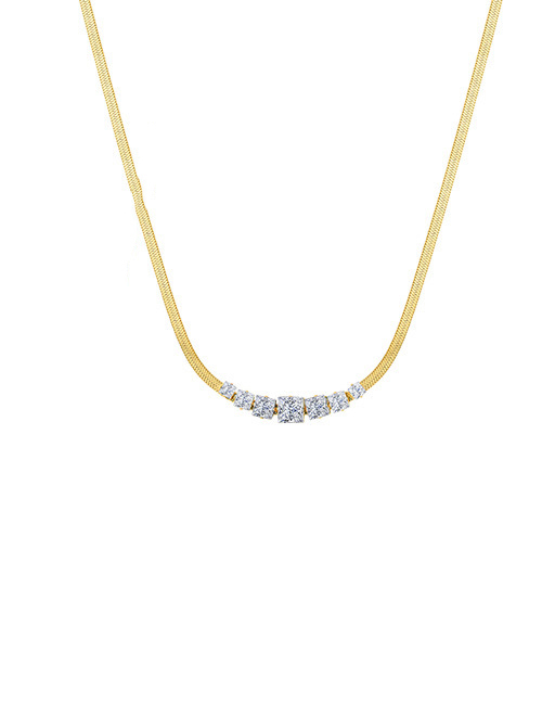 Fashion Golden White Diamonds Titanium Steel Geometric Square Diamond Necklace