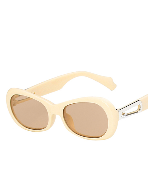 Fashion Beige Tea Slices Oval Sunglasses With Buckle