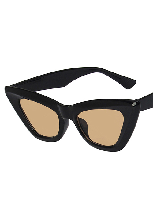 Fashion Bright Black Tea Triangle Cat Eye Sunglasses