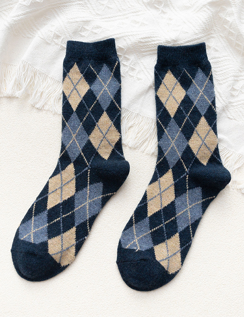 Fashion Navy Diamond Wool Socks