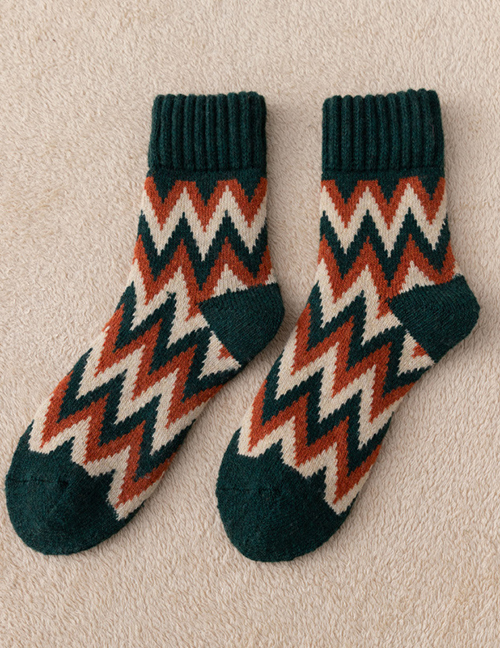 Fashion Dark Green Geometric Print Wool Socks