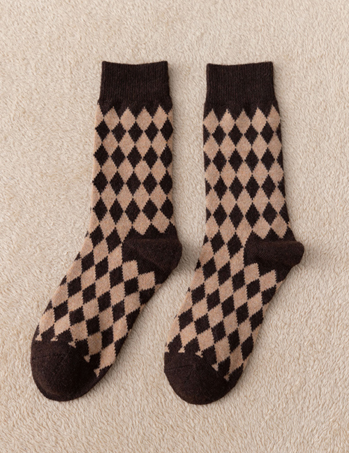 Fashion Brown Diamond Wool Socks