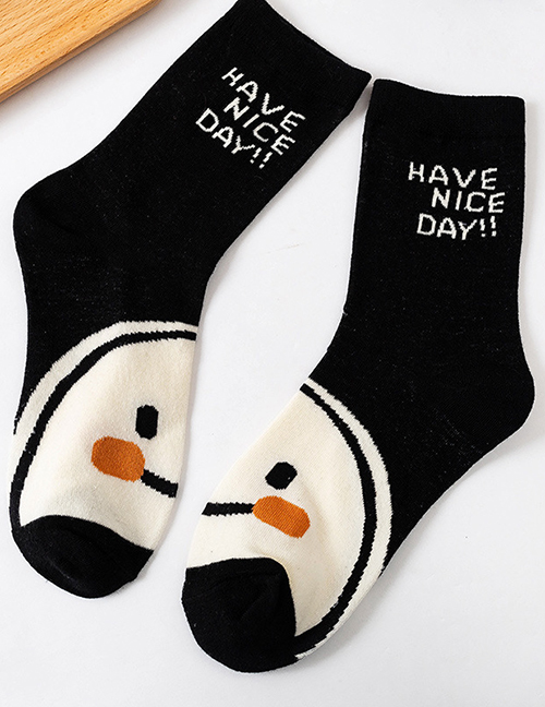 Fashion Black Letters Smiley Embroidered Cotton Tube Socks