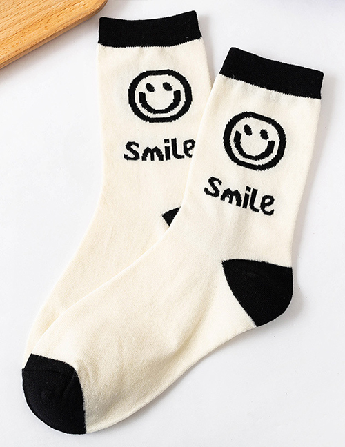 Fashion White Big Smiley Smiley Embroidered Cotton Tube Socks