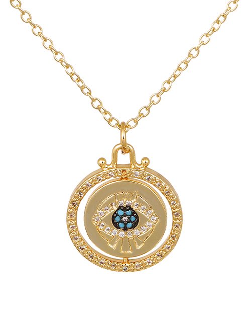 Fashion Gold Copper Inlaid Zirconium Round Eye Necklace