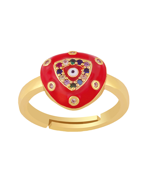 Fashion Red Copper Inlaid Zirconium Drip Oil Geometric Eye Ring