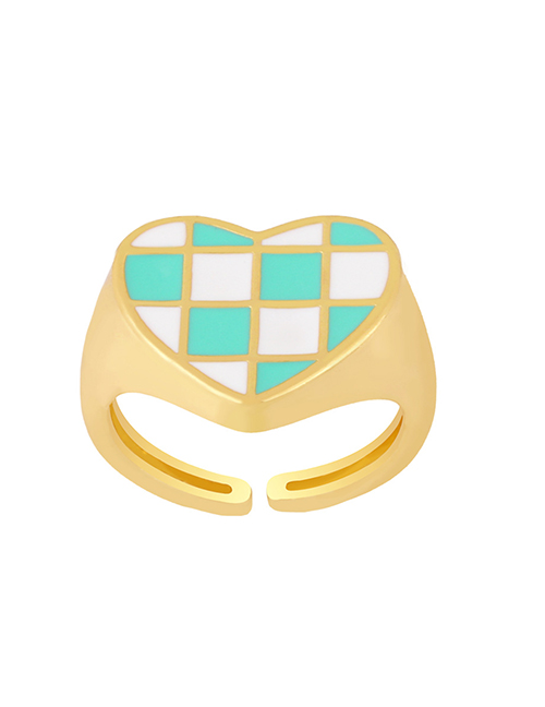 Fashion Light Green Copper Drop Oil Checkered Love Heart Ring