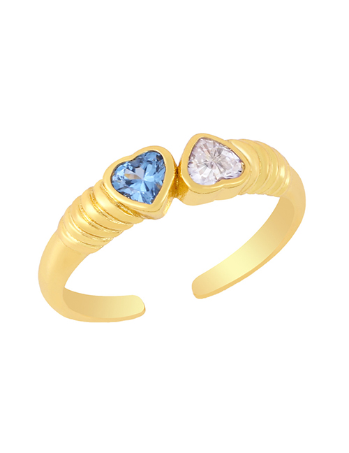 Fashion Blue And White Copper And Diamond Love Ring