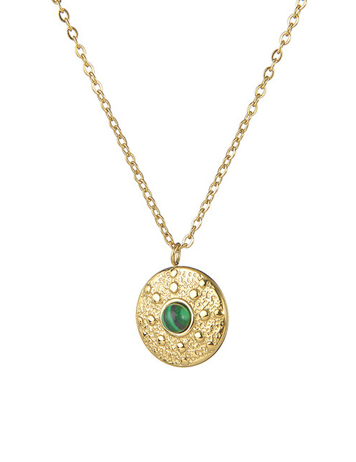 Fashion Gold Titanium Steel Green Pine Medal Necklace