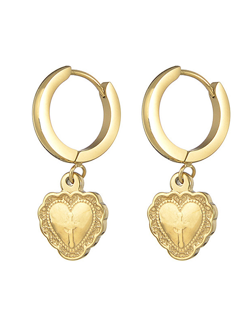 Fashion Gold Titanium Steel Cross Peach Heart Ear Ring
