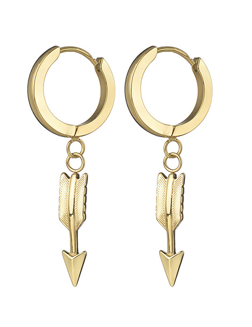 Fashion Gold Titanium Steel Feather Arrow Earrings
