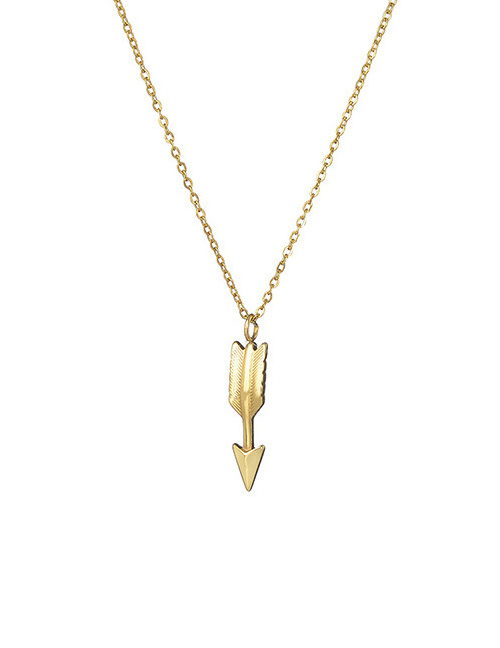 Fashion Gold Titanium Steel Feather Arrow Necklace