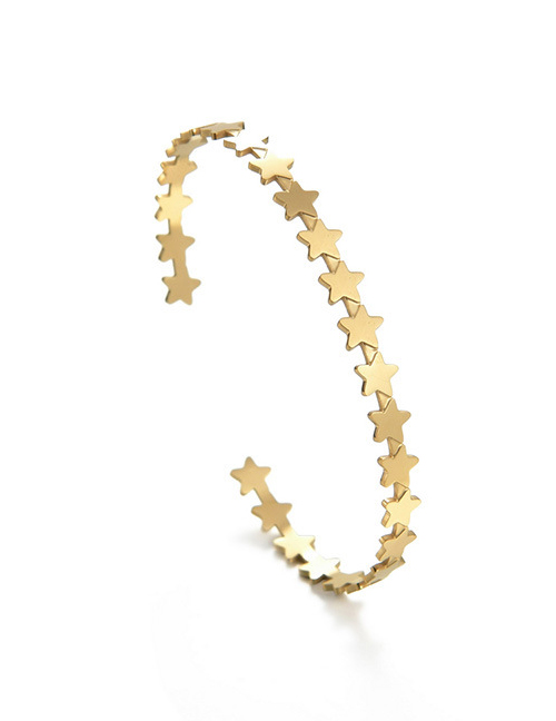 Fashion Gold Titanium Steel Five-pointed Star C-shaped Open Bracelet