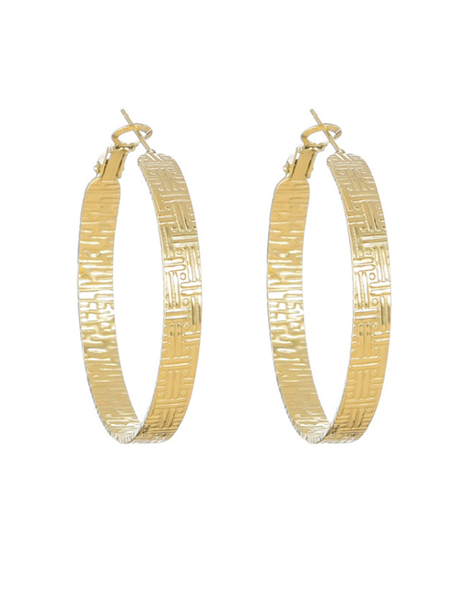 Fashion Round Earrings Gold Titanium Steel Horizontal And Vertical Pattern Round Earrings