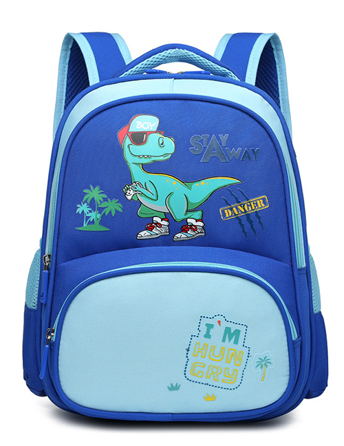 Fashion Blue Nylon Cartoon Dinosaur Bear Print Backpack