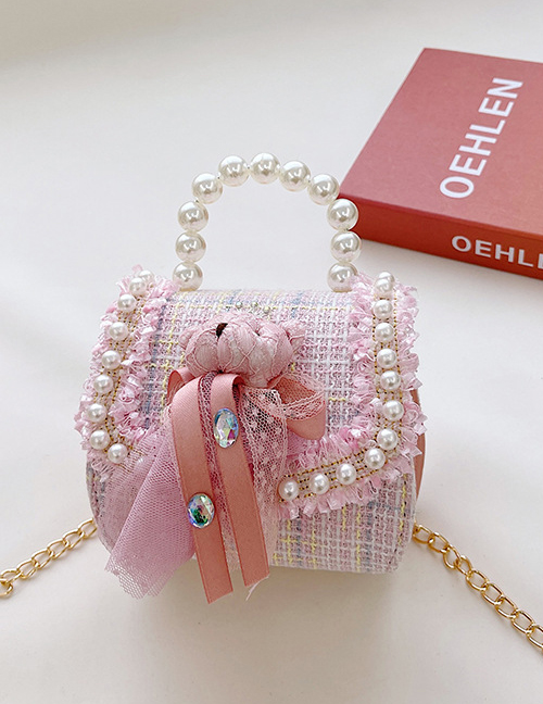 Fashion Pink Cotton And Linen Bear Label Pearl Portable Messenger Bag