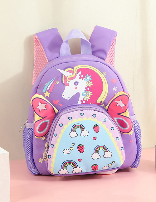 Fashion Purple Nylon Cartoon Unicorn Print Backpack