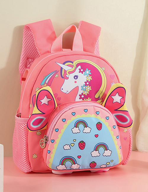 Fashion Pink Nylon Cartoon Unicorn Print Backpack