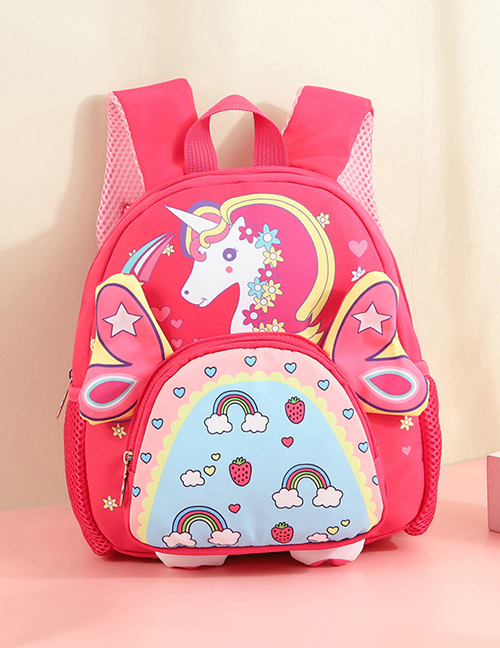 Fashion Rose Red Nylon Cartoon Unicorn Print Backpack