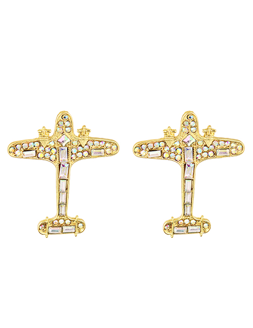 Fashion Gold Alloy Diamond Earrings For Aircraft