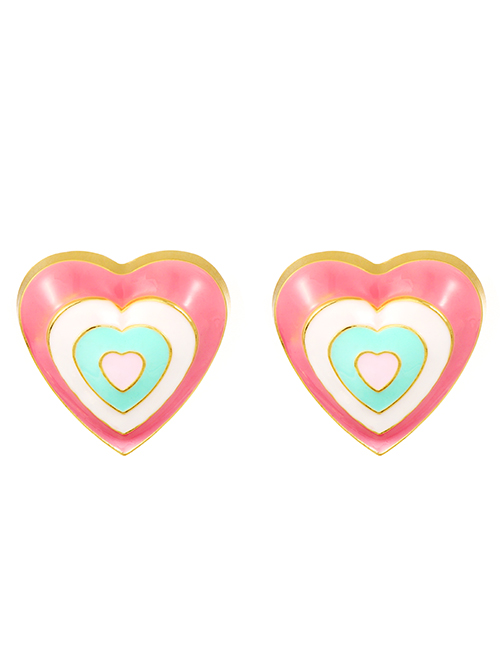 Fashion Pink Alloy Drop Oil Love Earrings