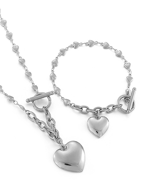 Fashion 4# Stainless Steel Ot Buckle Love Necklace And Bracelet Set