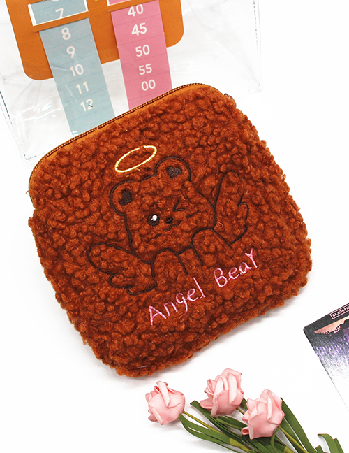 Fashion Brown Cartoon Animal Embroidery Plush Bag