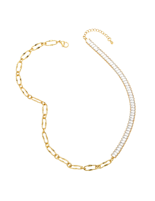 Fashion C Bronze Zirconium Panel Chain Necklace