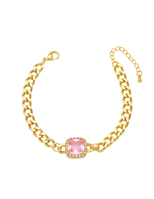 Fashion Pink Brass Chain Bracelet With Square Diamonds