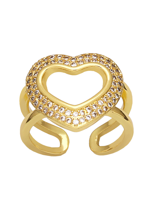 Fashion C Brass Diamond Cutout Heart Geometric Open Ring