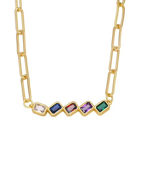 Fashion Rainbow Brass Set Square Zirconium Necklace