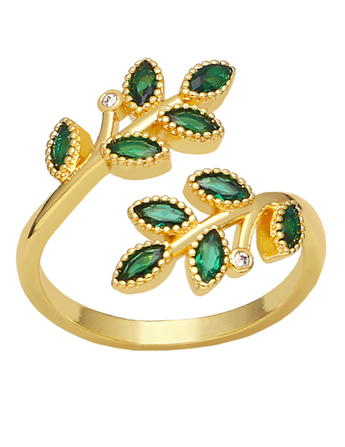 Fashion C Bronze Diamond Leaf Open Ring