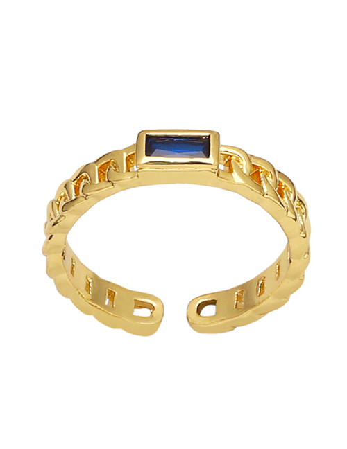 Fashion Blue Brass Set Square Zirconium Chain Open Ring