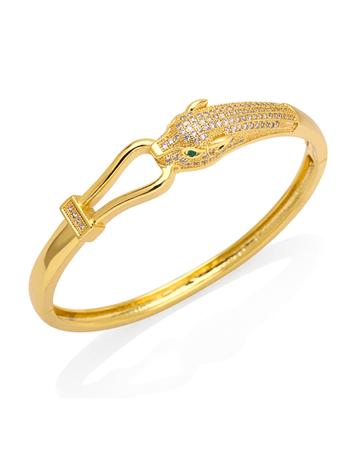 Fashion D Brass And Diamond Leopard Head Bracelet