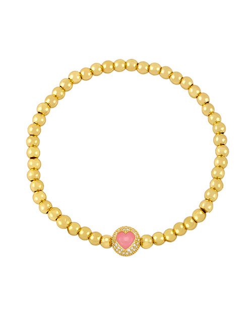 Fashion Pink Brass Gold Plated Beaded Diamond Heart Bracelet