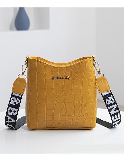 Fashion Yellow Pu Head Pattern Large Capacity Wide Shoulder Strap Messenger Bag