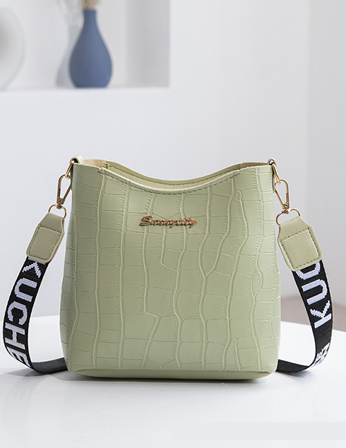 Fashion Green Pu Head Pattern Large Capacity Wide Shoulder Strap Messenger Bag