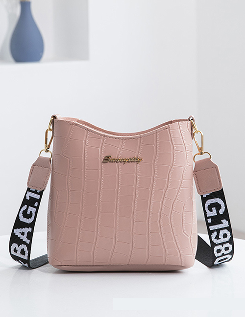 Fashion Pink Pu Head Pattern Large Capacity Wide Shoulder Strap Messenger Bag