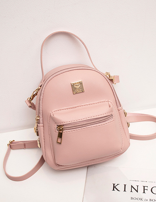 Fashion Pink Pu Rivet Large Capacity Backpack