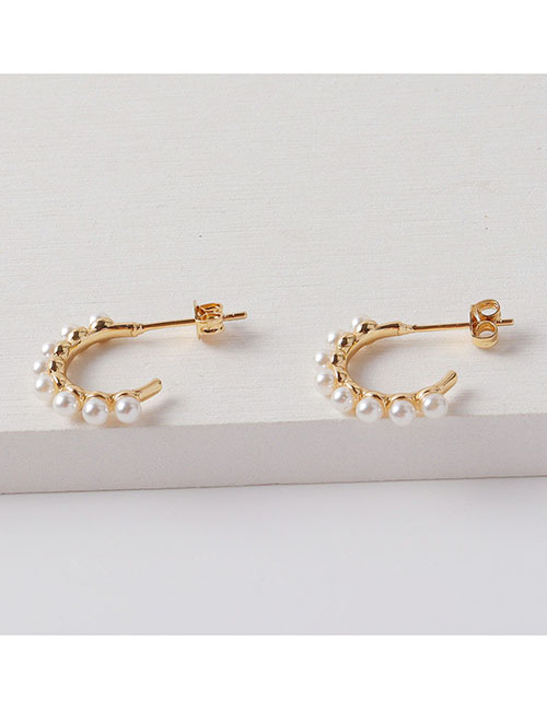 Fashion Gold Gold-plated Brass C-shaped Earrings With Pearls
